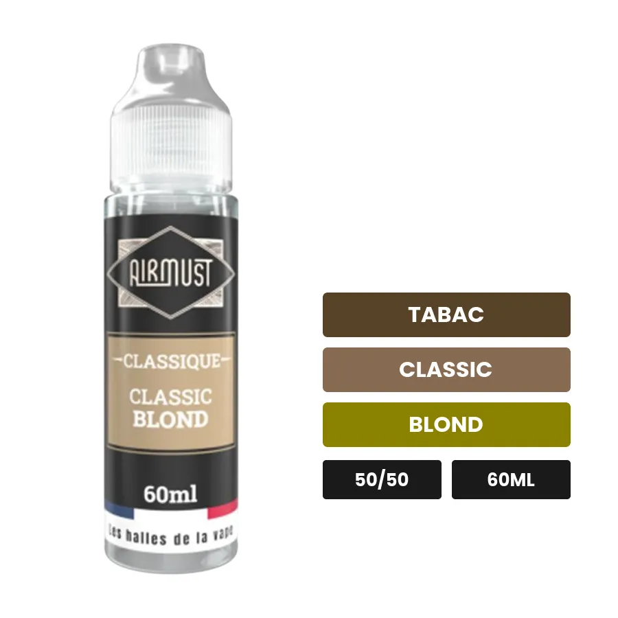 E-liquide Classic Blond d'Airmust, 60 ml, saveurs tabac, classic et blond.