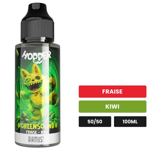 E-liquide Greensound d'Airmust, 100 ml, saveurs fraise et kiwi.
