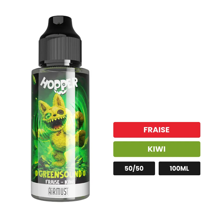 E-liquide Greensound d'Airmust, 100 ml, saveurs fraise et kiwi.