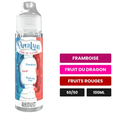 E-liquide Jour de Gloire d'Airmust, 100 ml, saveurs framboise, fruit du dragon et fruits rouges.