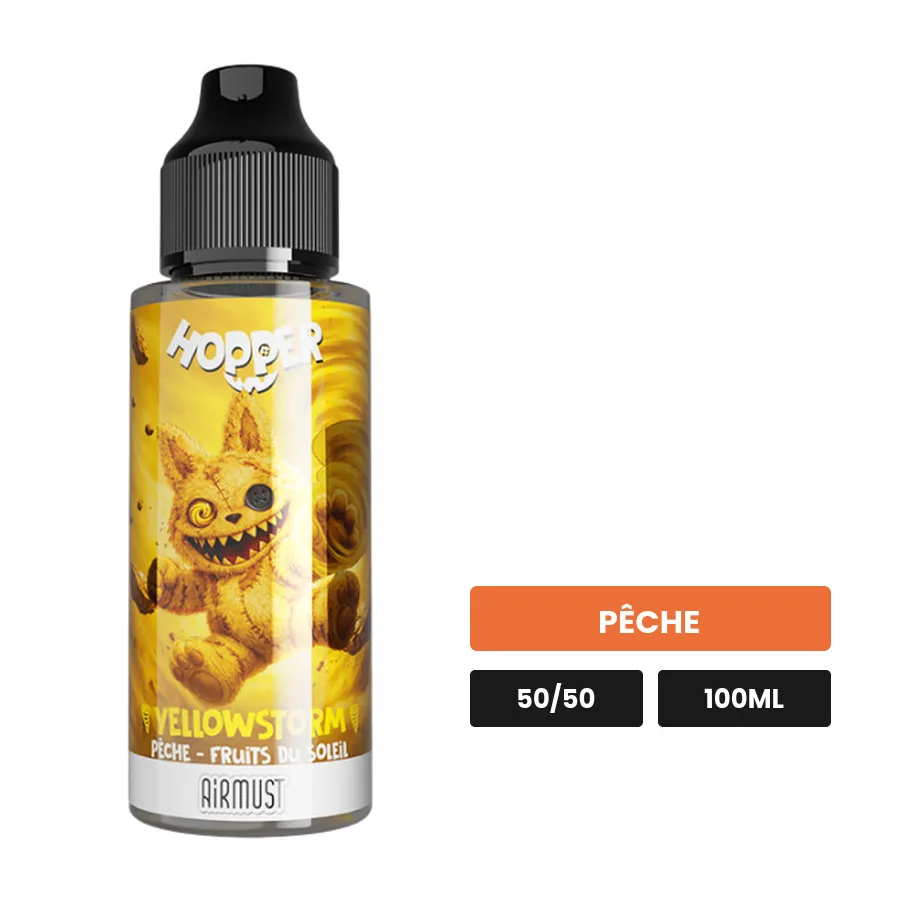 E-liquide Yellowstorm d'Airmust, 100 ml, saveur pêche.
