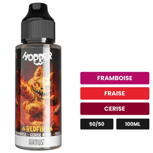 E-liquide Redfire d'Airmust, 100 ml, saveurs framboise, fraise et cerise.
