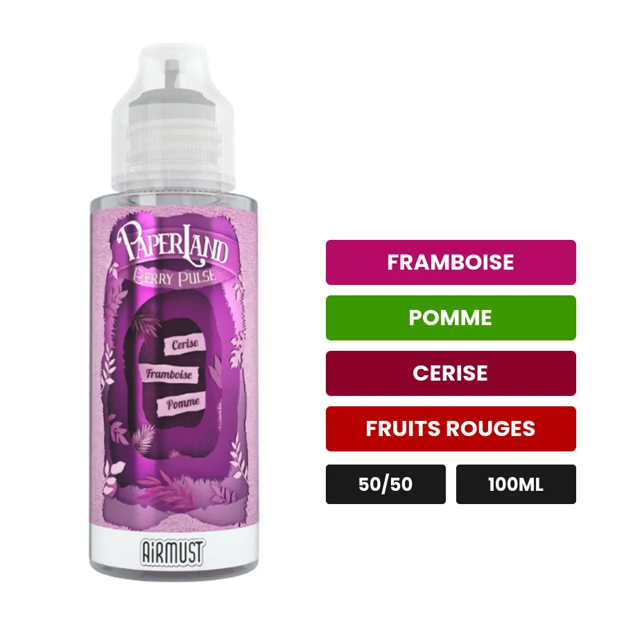 E-liquide Berry Pulse d'Airmust, 100 ml, saveurs framboise, pomme, cerise et 1 autre.