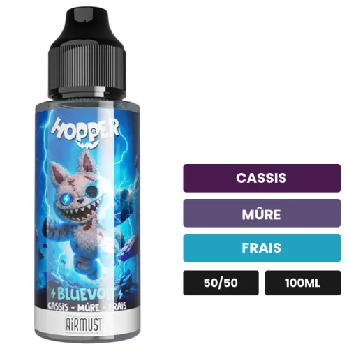 E-liquide Bluevolt d'Airmust, 100 ml, saveurs cassis, mûre et frais.