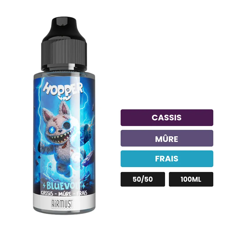 E-liquide Bluevolt d'Airmust, 100 ml, saveurs cassis, mûre et frais.