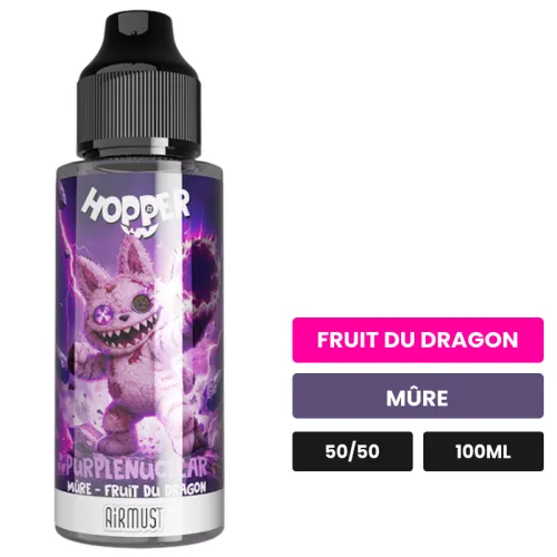 E-liquide Purplenuclear d'Airmust, 100 ml, saveurs fruit du dragon et mûre.