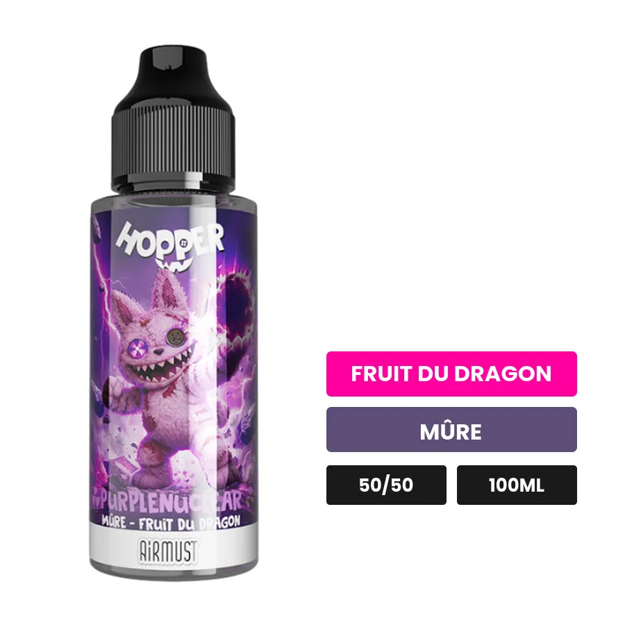 E-liquide Purplenuclear d'Airmust, 100 ml, saveurs fruit du dragon et mûre.
