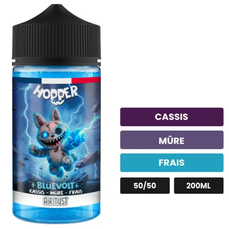 E-liquide Bluevolt d'Airmust, 200 ml, saveurs cassis, mûre et frais.