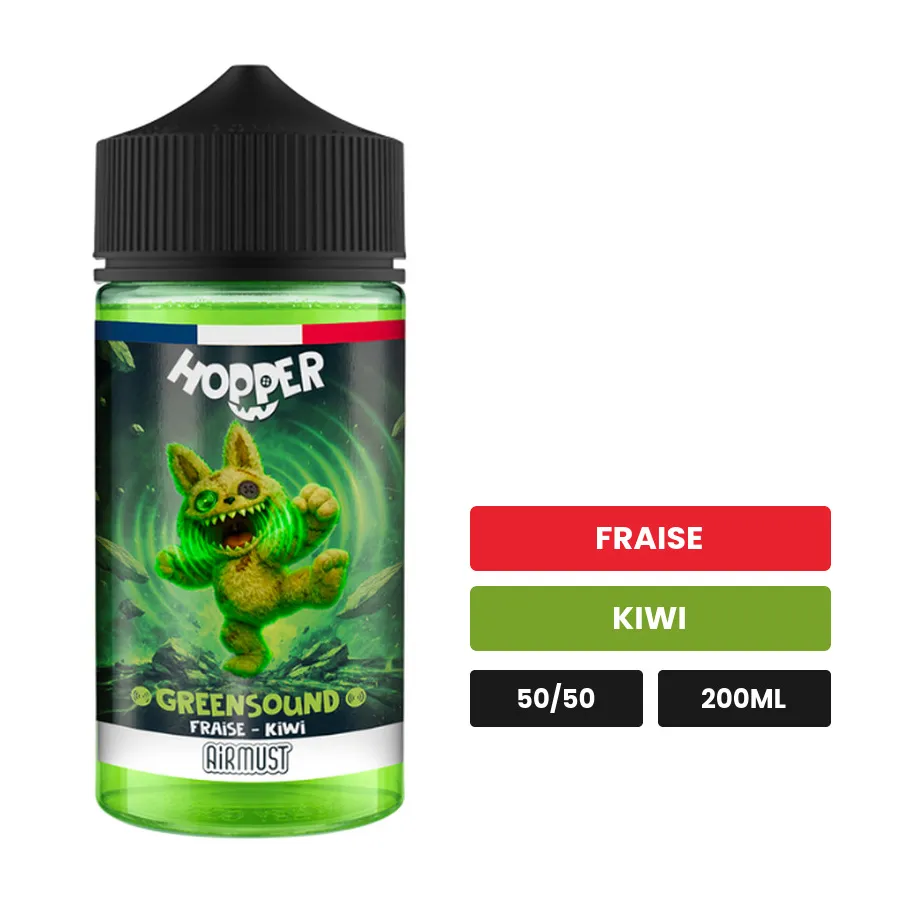 E-liquide Greensound d'Airmust, 200 ml, saveurs fraise et kiwi.