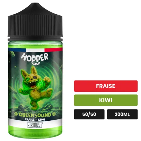 E-liquide Greensound d'Airmust, 200 ml, saveurs fraise et kiwi.