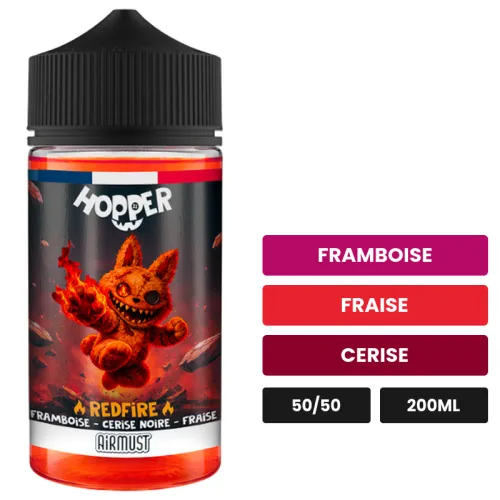E-liquide Redfire d'Airmust, 200 ml, saveurs framboise, fraise et cerise.