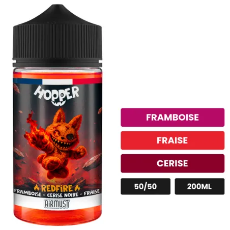 E-liquide Redfire d'Airmust, 200 ml, saveurs framboise, fraise et cerise.