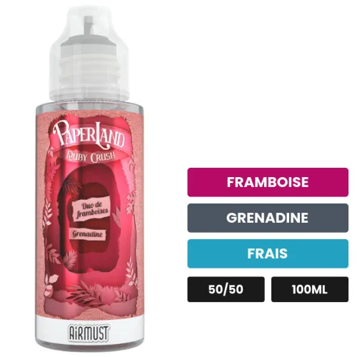 E-liquide Ruby Crush d'Airmust, 100 ml, saveurs framboise, grenadine et frais.
