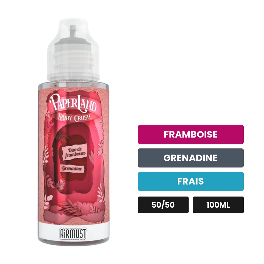 E-liquide Ruby Crush d'Airmust, 100 ml, saveurs framboise, grenadine et frais.