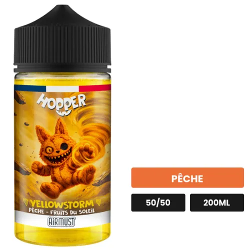 E-liquide Yellowstorm d'Airmust, 200 ml, saveur pêche.