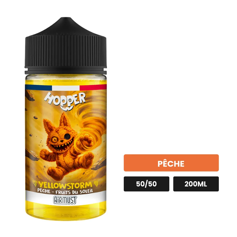 E-liquide Yellowstorm d'Airmust, 200 ml, saveur pêche.