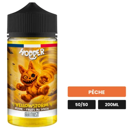 E-liquide Yellowstorm d'Airmust, 200 ml, saveur pêche.