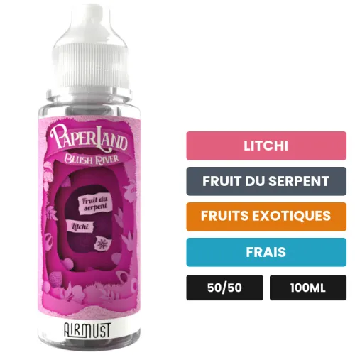 E-liquide Blush River d'Airmust, 100 ml, saveurs litchi, fruit du serpent, fruits exotiques et 1 autre.