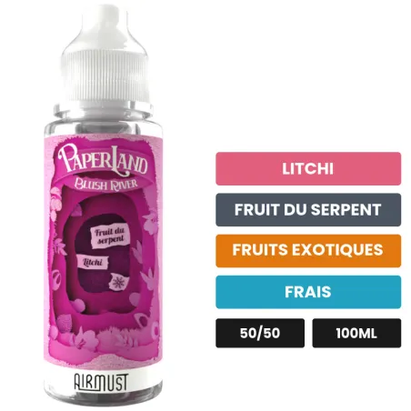 E-liquide Blush River d'Airmust, 100 ml, saveurs litchi, fruit du serpent, fruits exotiques et 1 autre.