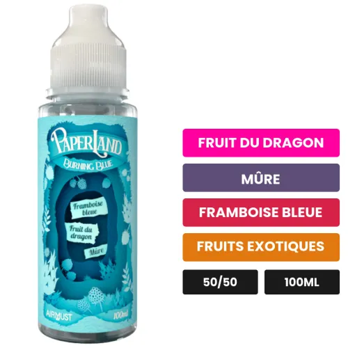 E-liquide Burning Blue d'Airmust, 100 ml, saveurs fruit du dragon, mûre, framboise bleue et 1 autre, sans nicotine — prêt à.