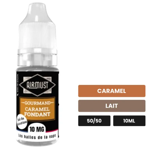 E-liquide Caramel Fondant d'Airmust, 10 ml, saveurs caramel et lait.