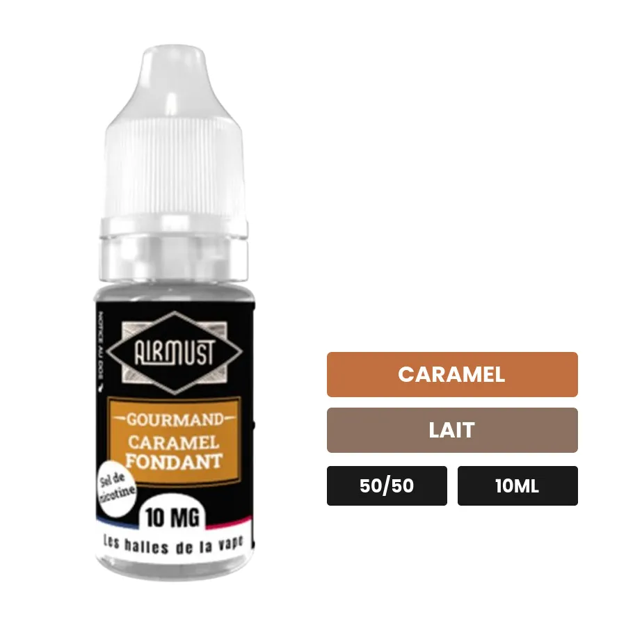 E-liquide Caramel Fondant d'Airmust, 10 ml, saveurs caramel et lait.