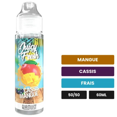 E-liquide Cassis Mangue d'Airmust, 60 ml, saveurs mangue, cassis et frais.