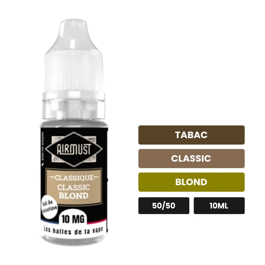 E-liquide Classic Blond d'Airmust, 10 ml, saveurs tabac, classic et blond.