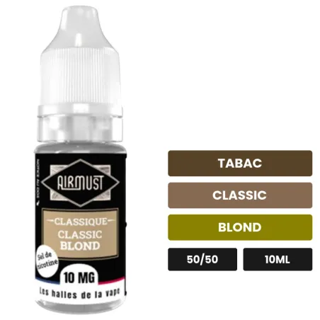 E-liquide Classic Blond d'Airmust, 10 ml, saveurs tabac, classic et blond.