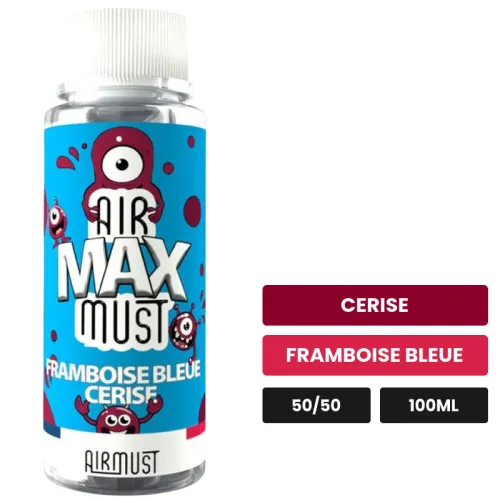 E-liquide Framboise Bleue Cerise d'Airmust, 100 ml, saveurs cerise et framboise bleue.