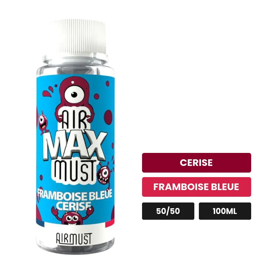 E-liquide Framboise Bleue Cerise d'Airmust, 100 ml, saveurs cerise et framboise bleue.
