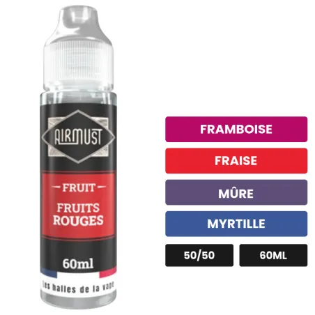 E-liquide Fruits Rouges d'Airmust, 60 ml, saveurs framboise, fraise, mûre et 2 autres.