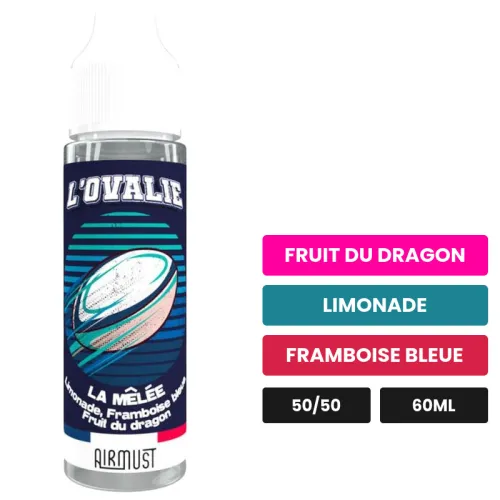 E-liquide La Mêlée d'Airmust, 60 ml, saveurs fruit du dragon, limonade et framboise bleue.