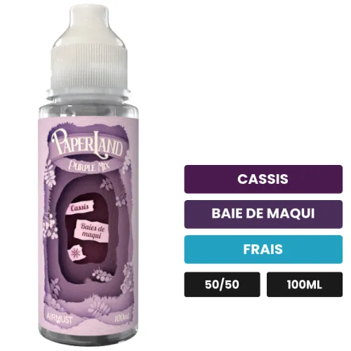 E-liquide Purple Mix d'Airmust, 100 ml, saveurs cassis, baie de maqui et frais, sans nicotine — prêt à booster de nicotine.