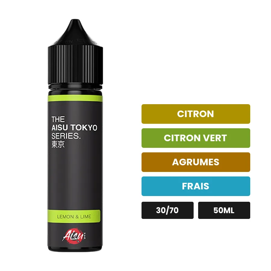E-liquide Lemon & Lime d'Aisu, 50 ml, saveurs citron, citron vert, agrumes et 1 autre.