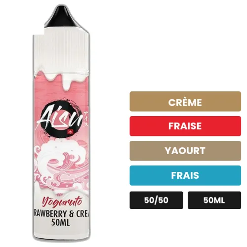 E-liquide Strawberry & Cream d'Aisu, 50 ml, saveurs crème, fraise, yaourt et 1 autre, sans nicotine — prêt à booster de.