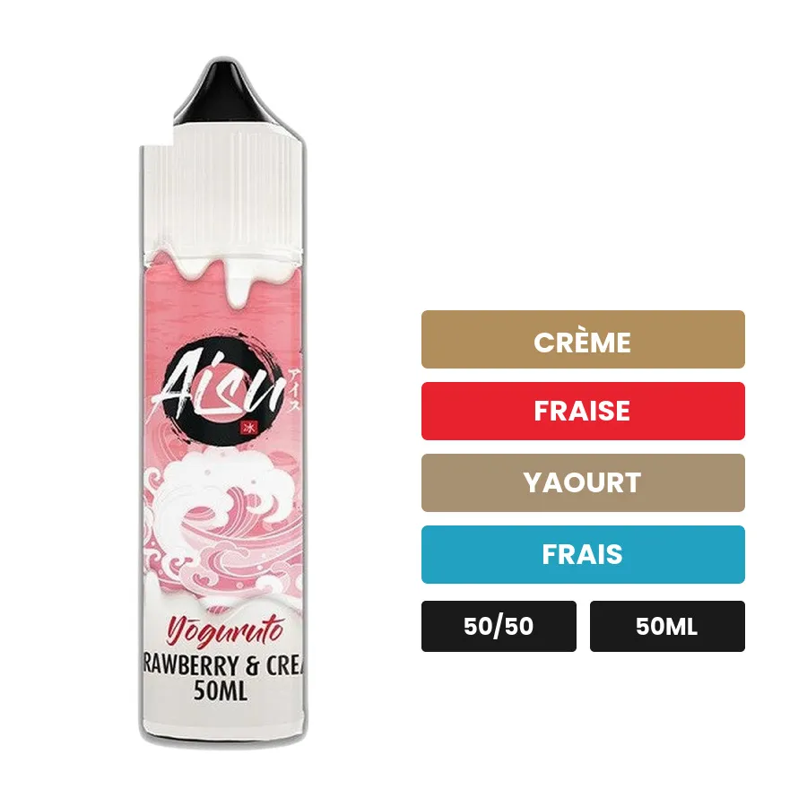 E-liquide Strawberry & Cream d'Aisu, 50 ml, saveurs crème, fraise, yaourt et 1 autre, sans nicotine — prêt à booster de.