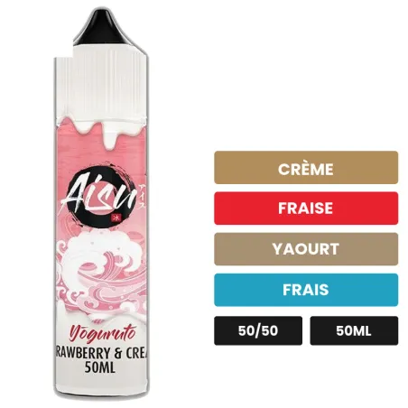 E-liquide Strawberry & Cream d'Aisu, 50 ml, saveurs crème, fraise, yaourt et 1 autre, sans nicotine — prêt à booster de.