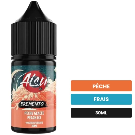 Arome concentre Pêche Glacée d'Aisu, 30 ml, saveurs pêche et frais, sans nicotine — arôme à diluer de nicotine.