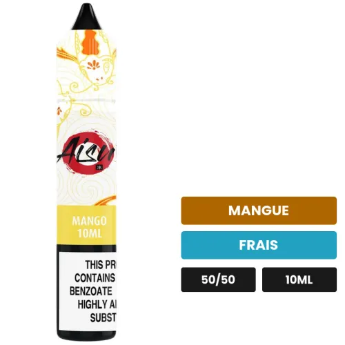 E-liquide Mango d'Aisu, 10 ml, saveurs mangue et frais, 5 mg de nicotine.