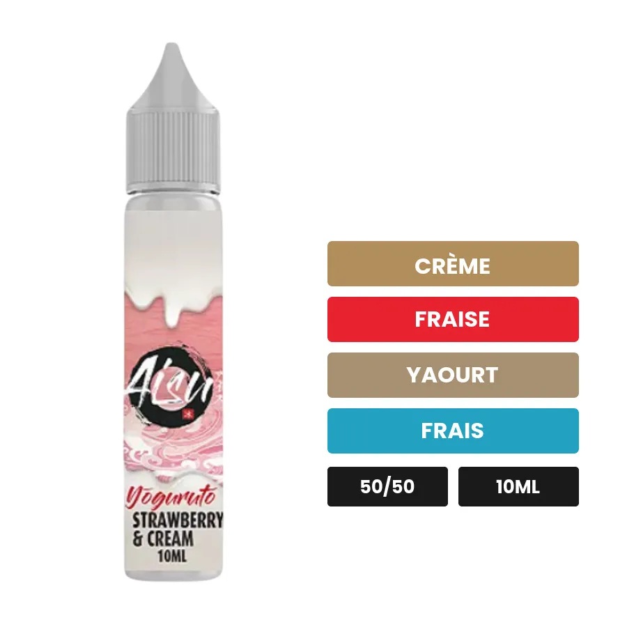 E-liquide Strawberry & Cream d'Aisu, 10 ml, saveurs crème, fraise, yaourt et 1 autre.