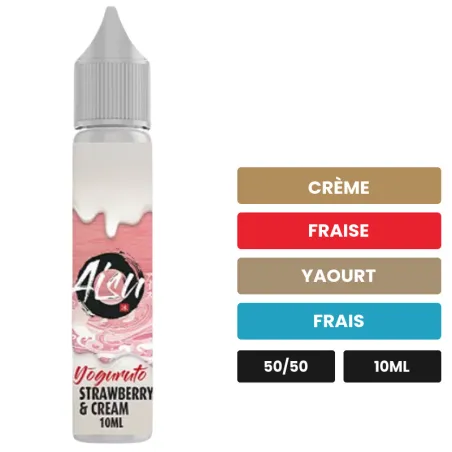 E-liquide Strawberry & Cream d'Aisu, 10 ml, saveurs crème, fraise, yaourt et 1 autre.