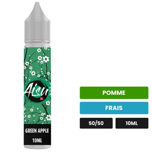 E-liquide Green Apple d'Aisu, 10 ml, saveurs pomme et frais, 5 mg de nicotine.