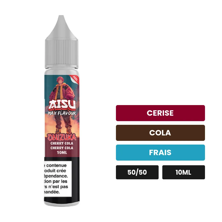 E-liquide Onizuka d'Aisu, 10 ml, saveurs cerise, cola et frais.