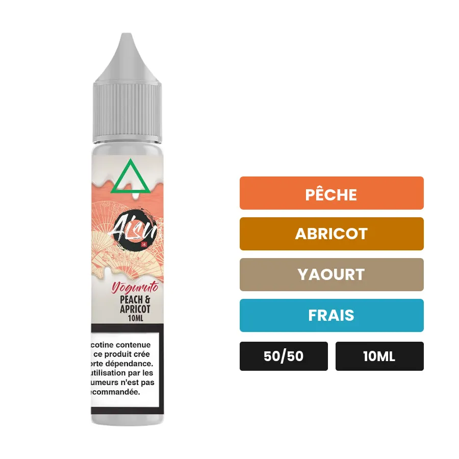 E-liquide Peach & Apricot d'Aisu, 10 ml, saveurs pêche, abricot, yaourt et 1 autre.