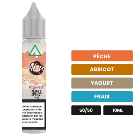 E-liquide Peach & Apricot d'Aisu, 10 ml, saveurs pêche, abricot, yaourt et 1 autre.