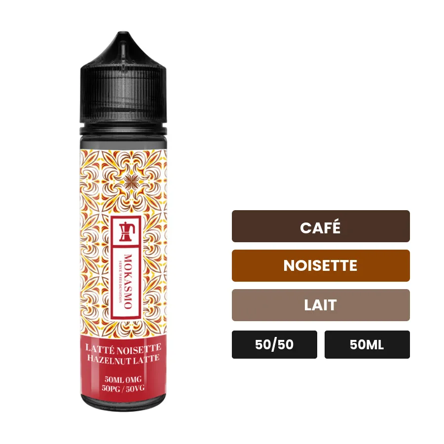 E-liquide Latte Noisette d'Aisu, 50 ml, saveurs café, noisette et lait.