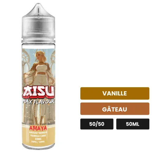 E-liquide Amaya d'Aisu, 50 ml, saveurs vanille et gâteau.