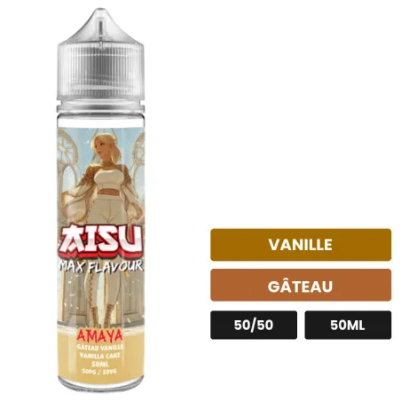 E-liquide Amaya d'Aisu, 50 ml, saveurs vanille et gâteau.