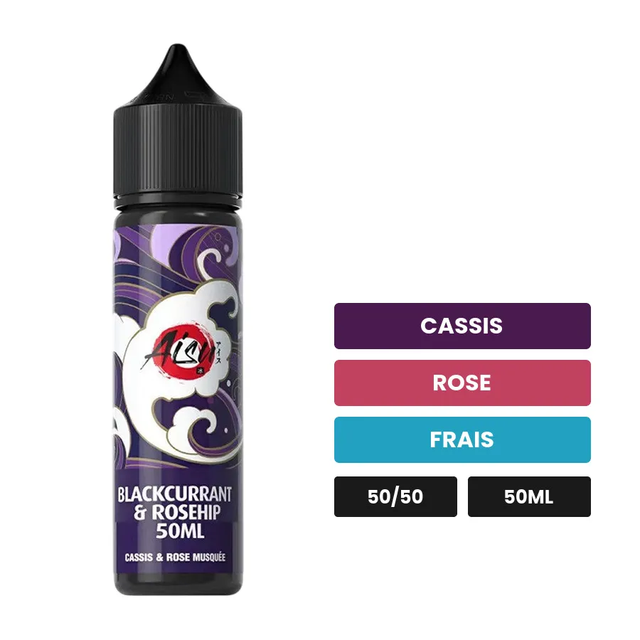 E-liquide Blackcurrant & Rosehip d'Aisu, 50 ml, saveurs cassis, rose et frais, sans nicotine — prêt à booster de nicotine.